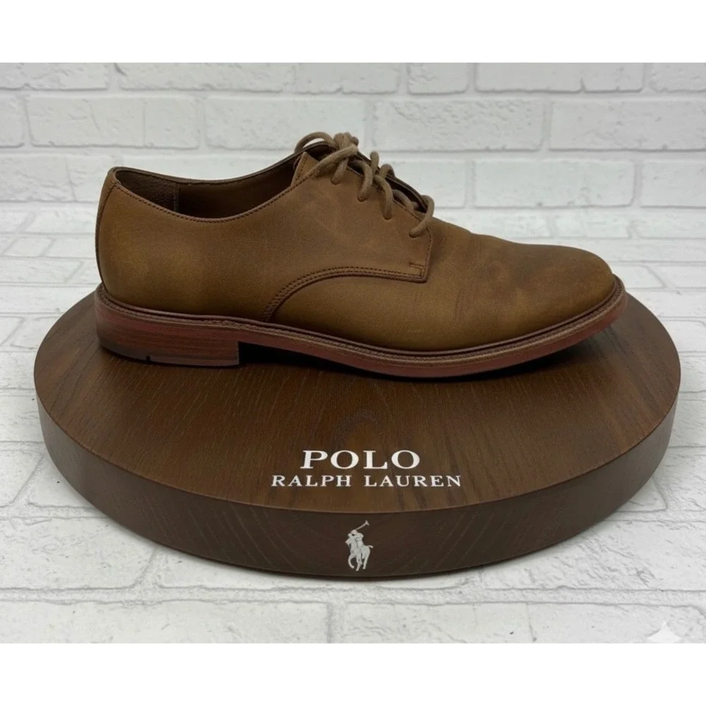 POLO RALPH LAUREN 🤑TAN BROWN SUEDE BUCKS‎ OXFORDS SHOES MENS 8 Preppy Stud 💰